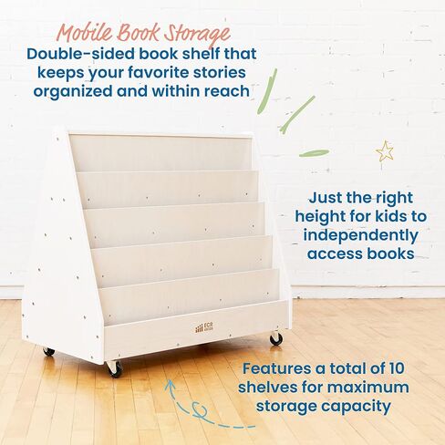 ECR4Kids Double-Sided Mobile Book Display, Classroom Bookshelf, White Wash in Kuwait