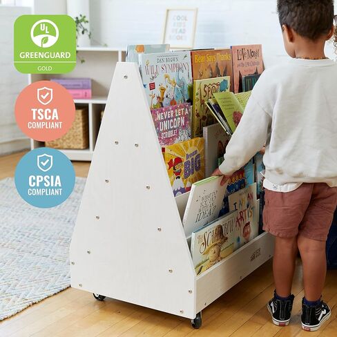 ECR4Kids Double-Sided Mobile Book Display, Classroom Bookshelf, White Wash in Kuwait