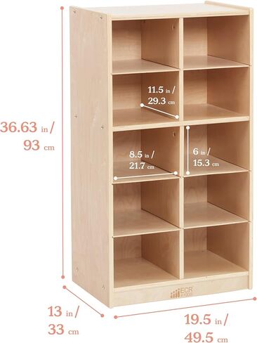 ECR4Kids 10 Cubby Mobile Tray Storage Cabinet, 5x2, Classroom Furniture, Natural in Saudi Arabia
