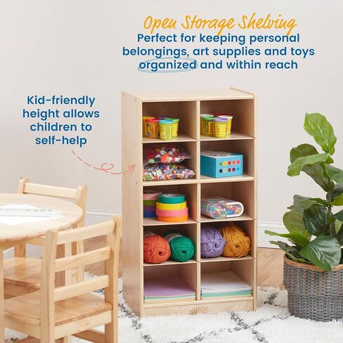 ECR4Kids 10 Cubby Mobile Tray Storage Cabinet, 5x2, Classroom Furniture, Natural in Saudi Arabia