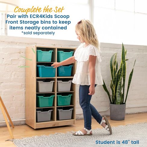 ECR4Kids 10 Cubby Mobile Tray Storage Cabinet, 5x2, Classroom Furniture, Natural in Saudi Arabia