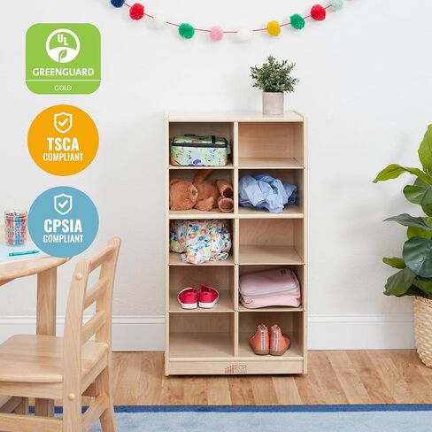 ECR4Kids 10 Cubby Mobile Tray Storage Cabinet, 5x2, Classroom Furniture, Natural in Saudi Arabia