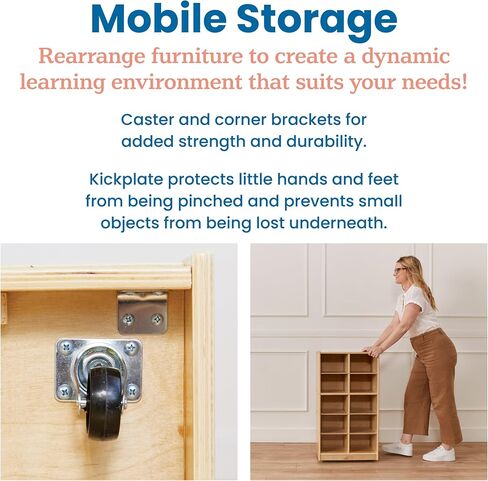 ECR4Kids 10 Cubby Mobile Tray Storage Cabinet, 5x2, Classroom Furniture, Natural in Saudi Arabia