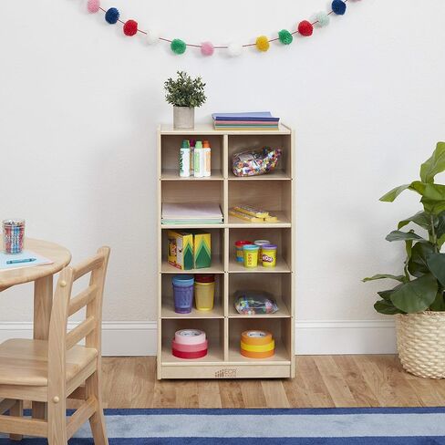 ECR4Kids 10 Cubby Mobile Tray Storage Cabinet, 5x2, Classroom Furniture, Natural in Saudi Arabia