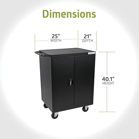 Pearington 20 Device Mobile Charging and Storage Cart for iPads, Chromebooks and Laptop Computers, Up To 17-Inch Screen Size, Surge Protection, Front & Back Access Locking Cabinet, Black in Saudi Arabia