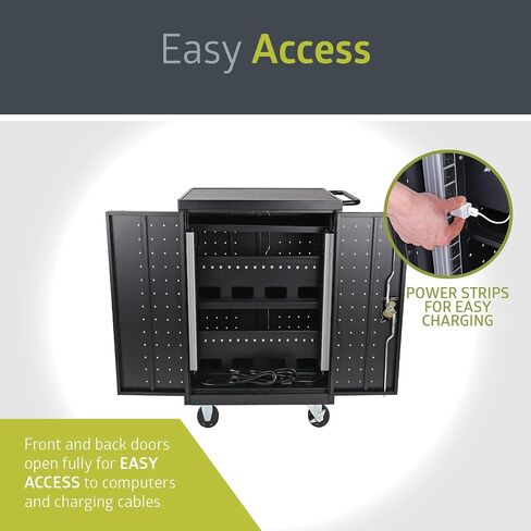 Pearington 20 Device Mobile Charging and Storage Cart for iPads, Chromebooks and Laptop Computers, Up To 17-Inch Screen Size, Surge Protection, Front & Back Access Locking Cabinet, Black in Saudi Arabia