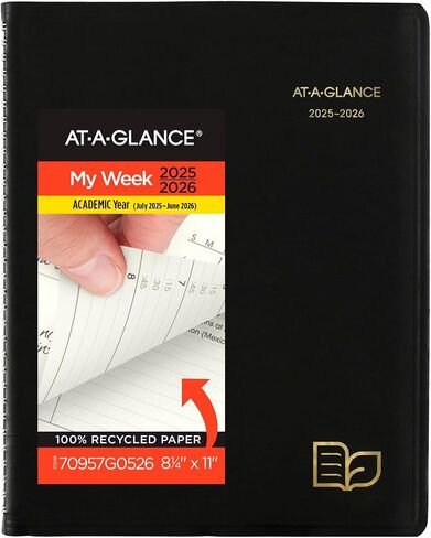 AT-A-GLANCE Planner 2024-2025 Academic, Weekly & Monthly, Quarter-Hourly Appointment Book, 8-1/4" x 11", Large, Monthly Tabs, Flexible Cover, Recycled, Black (70957G05) in Saudi Arabia