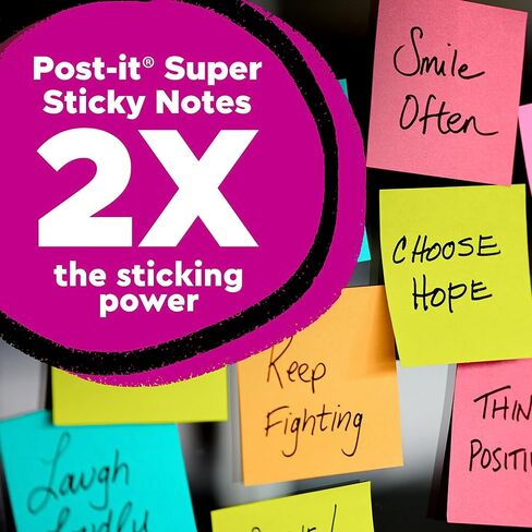 Post-it Super Sticky Notes, 24 Sticky Note Pads, 3 x 3 in., School Supplies, Office Products, Sticky Notes for Vertical Surfaces, Monitors, Walls and Windows, Supernova Neons Collection in Saudi Arabia