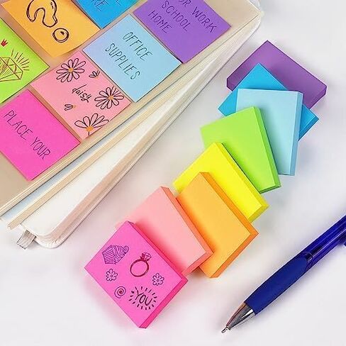 ملاحظات لزجة 1.5 × 2 بوصة ألوان زاهية وسادات ذات وسادة ذات وسادات 8 من وسادات/حزمة 100 ورقة/وسادة إجمالي 800 ورقة in Kuwait