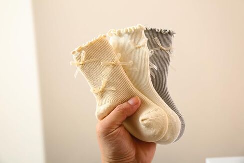 جوارب طويلة للفتيات الصغيرات، جوارب كاحل قطنية مكشكشة من الدانتيل، جوارب للأطفال مكشكشة، سادة in Kuwait