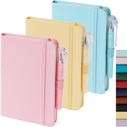 3 Pack Pocket Notebook Journals ، دفاتر Notepad الصغيرة لأخذ الملاحظات ، وسادات الملاحظات المصغرة A6 مع حامل القلم ، 408 صفحة مبطنة ، 3.7 "× 5.7" ، أسود ، بني ، أزرق in Saudi Arabia