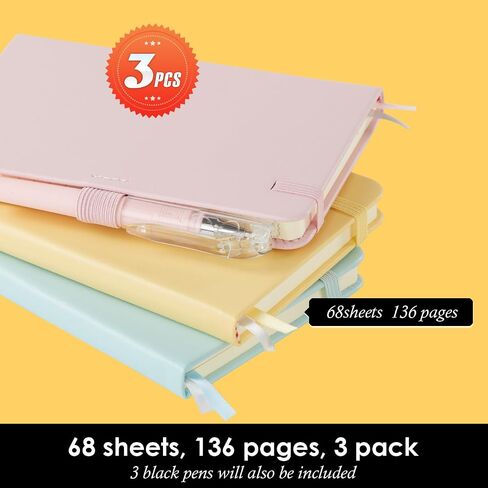 3 Pack Pocket Notebook Journals ، دفاتر Notepad الصغيرة لأخذ الملاحظات ، وسادات الملاحظات المصغرة A6 مع حامل القلم ، 408 صفحة مبطنة ، 3.7 "× 5.7" ، أسود ، بني ، أزرق in Saudi Arabia