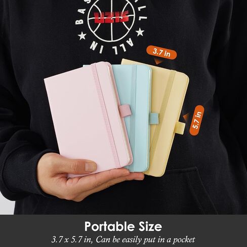 3 Pack Pocket Notebook Journals ، دفاتر Notepad الصغيرة لأخذ الملاحظات ، وسادات الملاحظات المصغرة A6 مع حامل القلم ، 408 صفحة مبطنة ، 3.7 "× 5.7" ، أسود ، بني ، أزرق in Saudi Arabia