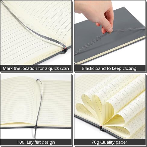 Honoson 6 Pack Lined Journal Notebooks A5 Hardcover Executive Notebook 5.5" x 8.3" PU Leather Wide Ruled Journals Bulk with Elastic Band for Home Business Office School Supplies (Black) in Kuwait