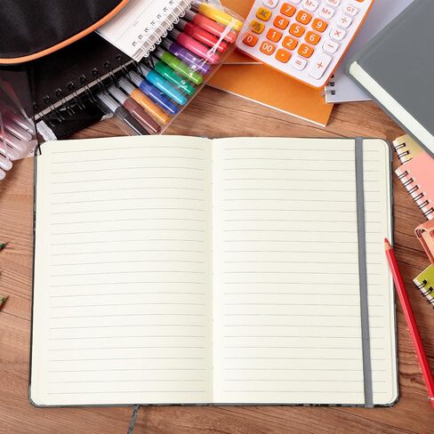 Honoson 6 Pack Lined Journal Notebooks A5 Hardcover Executive Notebook 5.5" x 8.3" PU Leather Wide Ruled Journals Bulk with Elastic Band for Home Business Office School Supplies (Black) in Kuwait