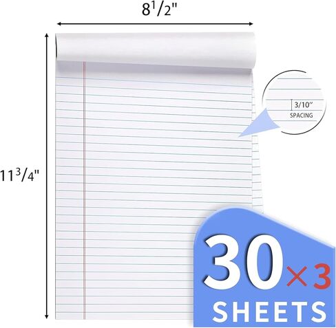 3 Pack Legal Pads Refills Note Pads, Writing Pads 8.5 x 11 Inches, Memo Pads Lined Writing Note Pads, Letter Size Legal Pad Wide Ruled Lined Pads Legal Rule for School Office（30 Sheet per Pads） in Kuwait