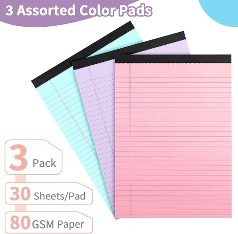 3 Pack Legal Pads Refills Note Pads, Writing Pads 8.5 x 11 Inches, Memo Pads Lined Writing Note Pads, Letter Size Legal Pad Wide Ruled Lined Pads Legal Rule for School Office（30 Sheet per Pads） in Kuwait
