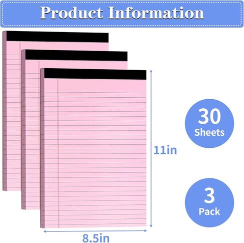 3 Pack Legal Pads Refills Note Pads, Writing Pads 8.5 x 11 Inches, Memo Pads Lined Writing Note Pads, Letter Size Legal Pad Wide Ruled Lined Pads Legal Rule for School Office（30 Sheet per Pads） in Kuwait