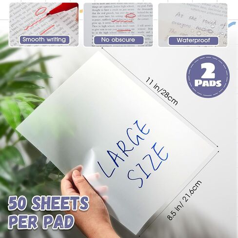 Gueevin 100 Sheets 6.8 x 9.8 Inch Transparent Sticky Notes, Extra Large Clear Self Sticky Notes, 2 Pads Waterproof Jumbo Translucent Paper, Office Supply(Blank Style) in Kuwait
