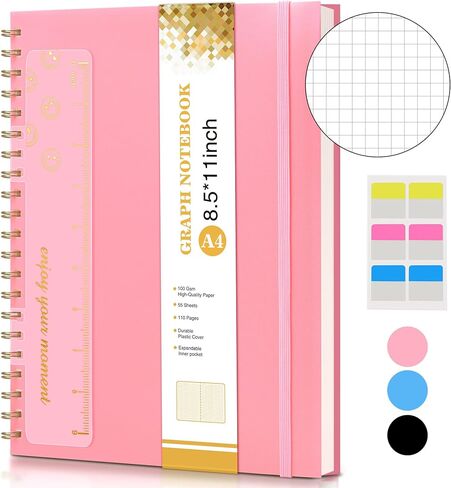Spiral Notebook Journal 8.5" x 11", A4 Large Pink Notebooks for Women Men, College Ruled Lined Journal, 100 GSM Paper, Plastic Hardcover Spiral Bound Journals for Work School Note Taking Business in Kuwait