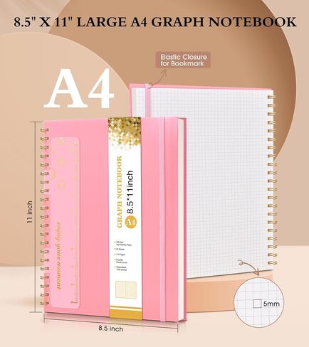 Spiral Notebook Journal 8.5" x 11", A4 Large Pink Notebooks for Women Men, College Ruled Lined Journal, 100 GSM Paper, Plastic Hardcover Spiral Bound Journals for Work School Note Taking Business in Kuwait