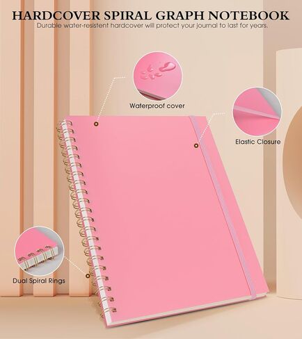 Spiral Notebook Journal 8.5" x 11", A4 Large Pink Notebooks for Women Men, College Ruled Lined Journal, 100 GSM Paper, Plastic Hardcover Spiral Bound Journals for Work School Note Taking Business in Kuwait