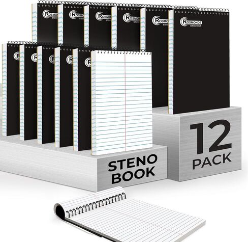 12 Pack Spiral Steno Pads ، 6 × 9 ، قاعدة Gregg ، وسادة Steno Black ، طويلة الأمد - 80 ورقة (160 صفحة) ، دفتر حلزوني أعلى ، دفتر ستينو السائبة للأعمال التجارية ، Top Spiral Steno Book for Office in Kuwait