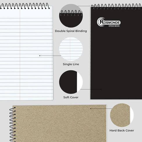 12 Pack Spiral Steno Pads ، 6 × 9 ، قاعدة Gregg ، وسادة Steno Black ، طويلة الأمد - 80 ورقة (160 صفحة) ، دفتر حلزوني أعلى ، دفتر ستينو السائبة للأعمال التجارية ، Top Spiral Steno Book for Office in Kuwait