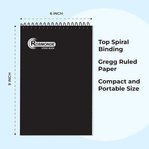 12 Pack Spiral Steno Pads ، 6 × 9 ، قاعدة Gregg ، وسادة Steno Black ، طويلة الأمد - 80 ورقة (160 صفحة) ، دفتر حلزوني أعلى ، دفتر ستينو السائبة للأعمال التجارية ، Top Spiral Steno Book for Office in Kuwait