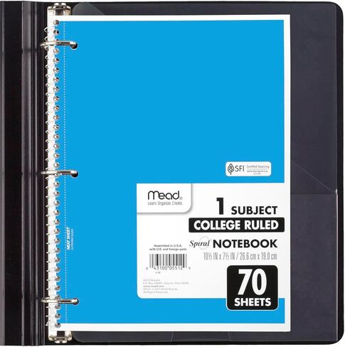 Mead Spiral Notebooks ، 6 Pack ، 1-Signject ، College Recoed Paper ، 8 "× 10-1/2" ، 70 ورقة ، ألوان زاهية متنوعة (830050-ECM) in Kuwait