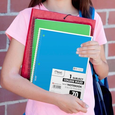 Mead Spiral Notebooks ، 6 Pack ، 1-Signject ، College Recoed Paper ، 8 "× 10-1/2" ، 70 ورقة ، ألوان زاهية متنوعة (830050-ECM) in Kuwait