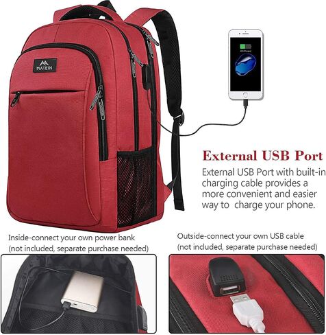 MATEIN Travel Laptop Backpack, Business Anti Theft Slim Sturdy Laptops Backpack with USB Charging Port, Water Resistant College School Computer Bag Gift for Men & Women Fits 15.6 Inch Notebook, Grey in Saudi Arabia
