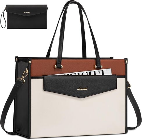 LoveVook Lapper Bag for Women ، 15.6 '' Bustop Burse 2-in-1 حقيبة عمل محترفة مع حقيبة عمل مع محفظة القابض ، حقيبة كتف اليدين الجلدية المقاومة للماء للمعلم. in Kuwait