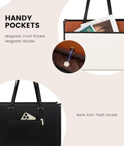 LoveVook Lapper Bag for Women ، 15.6 '' Bustop Burse 2-in-1 حقيبة عمل محترفة مع حقيبة عمل مع محفظة القابض ، حقيبة كتف اليدين الجلدية المقاومة للماء للمعلم. in Kuwait