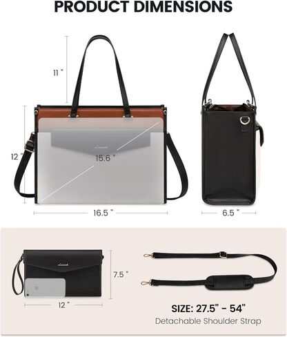 LoveVook Lapper Bag for Women ، 15.6 '' Bustop Burse 2-in-1 حقيبة عمل محترفة مع حقيبة عمل مع محفظة القابض ، حقيبة كتف اليدين الجلدية المقاومة للماء للمعلم. in Kuwait