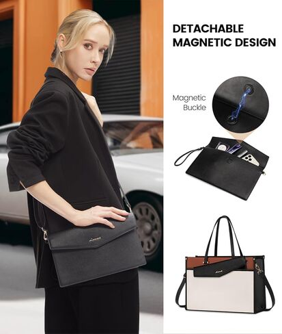 LoveVook Lapper Bag for Women ، 15.6 '' Bustop Burse 2-in-1 حقيبة عمل محترفة مع حقيبة عمل مع محفظة القابض ، حقيبة كتف اليدين الجلدية المقاومة للماء للمعلم. in Kuwait