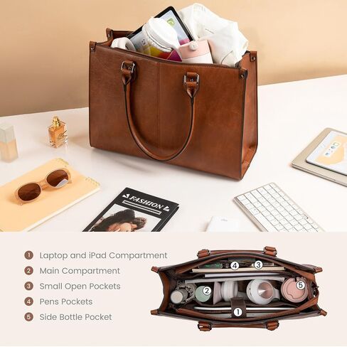 LOVEVOOK Laptop Bag for Women, 15.6 inch Laptop Tote Bag Vintage Work Bags for Women Computer Bag Office Briefcase Handbag in Saudi Arabia