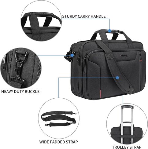 EMPSIGN Stylish Laptop Bag Briefcase, 17.3 Inch Laptop Case Expandable Messenger Bag for Men Water Repellent, RFID Blocking Office Carrying Shoulder Bag for Work Business Travel-Black in Kuwait