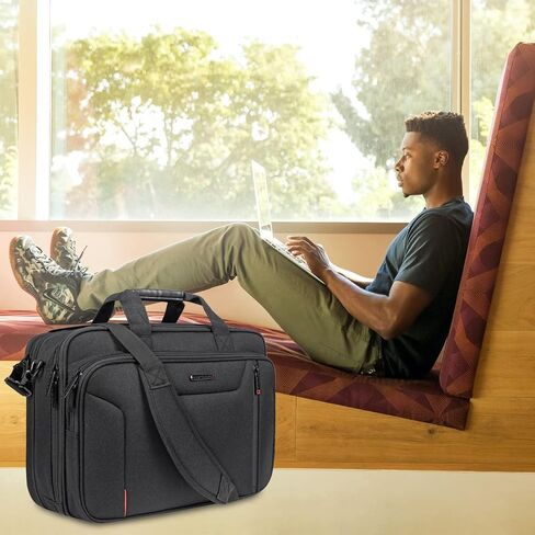 EMPSIGN Stylish Laptop Bag Briefcase, 17.3 Inch Laptop Case Expandable Messenger Bag for Men Water Repellent, RFID Blocking Office Carrying Shoulder Bag for Work Business Travel-Black in Kuwait