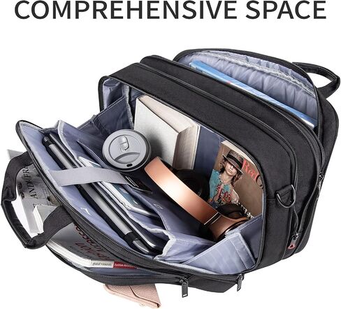 EMPSIGN Stylish Laptop Bag Briefcase, 17.3 Inch Laptop Case Expandable Messenger Bag for Men Water Repellent, RFID Blocking Office Carrying Shoulder Bag for Work Business Travel-Black in Kuwait