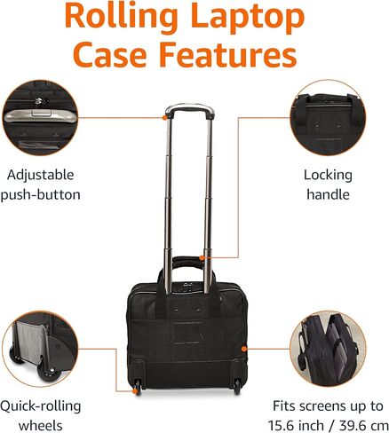 Amazon Basics Rolling Laptop Case, 15.6 Inch, Black in Saudi Arabia