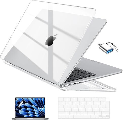 EooCoo Case Compatible with MacBook Air 13 inch 2025 2024 2023 2022 M3 M2 A3113 A2681, Clear Air 13.6" Laptop Hard Shell Case + TPU Keyboard Skin Cover + Screen Protector, Crystal Clear in Saudi Arabia