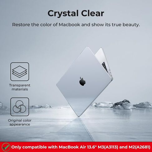 EooCoo Case Compatible with MacBook Air 13 inch 2025 2024 2023 2022 M3 M2 A3113 A2681, Clear Air 13.6" Laptop Hard Shell Case + TPU Keyboard Skin Cover + Screen Protector, Crystal Clear in Saudi Arabia