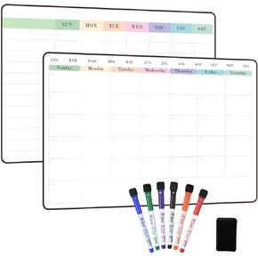 POPRUN Weekly Dry Erase Calendar for Wall & Glass & Wooden, Non-Magnetic Planning Board with Time Slots, Self-Adhesive Wall Schedule Board for Home and Office, 23.6" × 15.7"