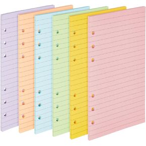 Paper Junkie Colored A6 Lined Binder Paper - 240 Sheets/480 Pages (Pack of 6) Ring Hole Punch Blank Loose Leaf Ruled Refill Inserts for Planner, Journal, Notebooks, Budget Organizer - Pastel Colors