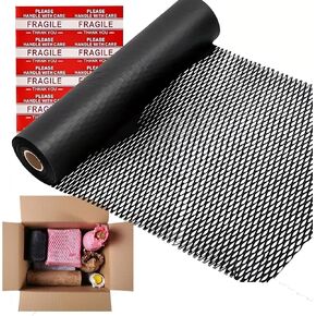 Honeycomb Packing Paper,12" W x 200' L Bubble Cushioning Wrap for Moving,Products & Gifts Wrapping Paper,Recyclable and Biodegradable Cushioning Packing Material with 20 Fragile Sticker Labels