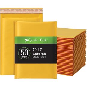 Quality Park Bubble Mailers, 6 x 9 Shipping Envelopes, Self-Seal, Durable Brown Kraft Padded Envelopes, Redi-Strip Peel Off Closure, 50 Per Box (QUA85755)