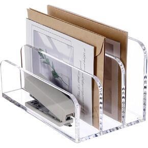 SANRUI Clear Desktop File Organizer, 5 Compartments Acrylic Office Document Sorter Mails Storage, Multifunction Letter Folder Racks Holders for Office,Home, School Desk Organization
