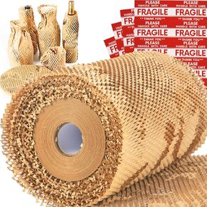 Honeycomb Packing Paper Wrap 15''x328', Substitute Alternative for Bubble Cushioning Wrap for Moving Shipping Packaging, Recyclable Moving Supplies with 48 Fragile Sticker Labels