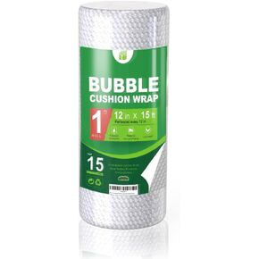 Perforated Bubble Cushioning Wrap Rolll Padded Packing Wrap for Moving Shipping Packaging (12in x 15ft / 1 Roll [15 Total Feet])
